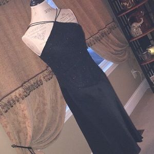 Black beaded dress high low
